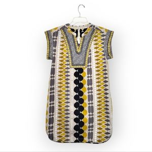 Uncle Frank Mod Abstract Embroidered Dress Black Gold White Small